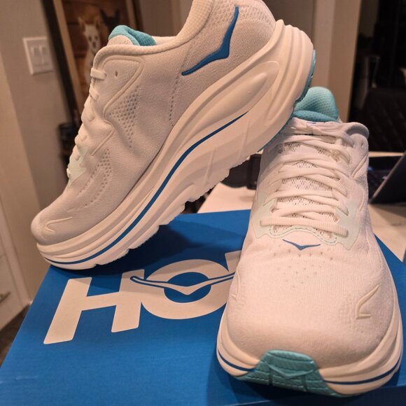 Hoka One Mens Clifton 10 Road Running Shoes - white / skyward blue Men's SZ 10.5 - Picture 3 of 16